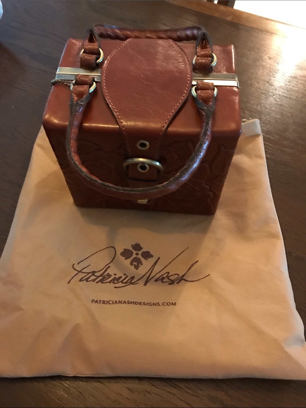 Patricia Nash Rose Tooled Leather Avadia Box Bag Tan